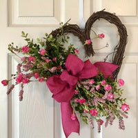 Artificial Lavender Wreath for Front Door Decor, Valentine's Day & Mother's Day Heart-shaped Hanging Ornament