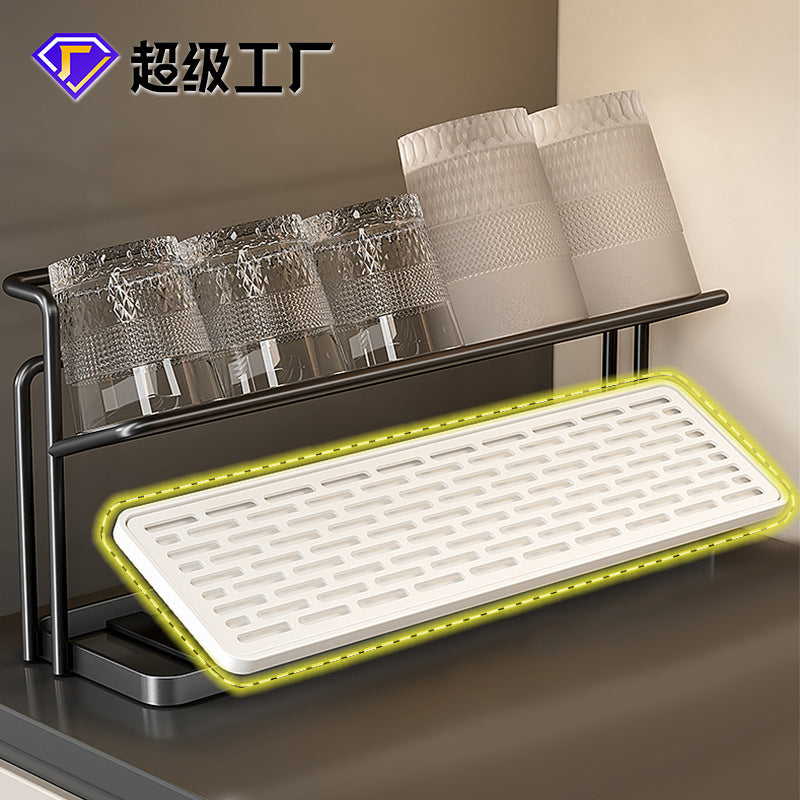 Countertop Glass Drying Rack with Storage, Double-Layer Iron Art Wine Glass Holder for Kitchen Bar