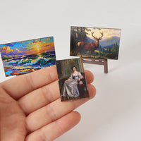 Dollhouse Miniature Classical Oil Painting Set with Wooden Table