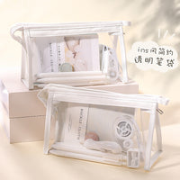 Cartoon Transparent Pencil Case for Girls, Large Capacity Storage Bag, Simple Japanese Style Cosmetic Pouch, Yiwu Stationery
