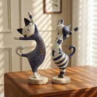 Italian Retro Cat and Reading Woman Figurines for Home Decor