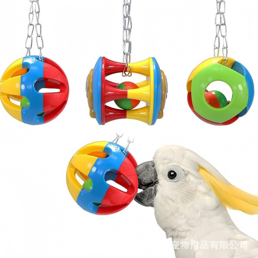 Bird Parrot Chewing Toy with Bell Ball Foot Claw Toy Stand Perch for Small to Medium Birds