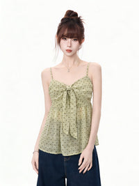 Women's Lyocell Ruffle Cardigan & Polka Dot Cami Two-Piece Set