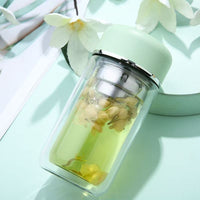 Double-Layer Portable Glass Tea Infuser Bottle for Women, 200ml