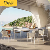 Outdoor Wicker Patio Dining Set with Aluminum Frame and Rock Slab Tabletop, Weather-Resistant Garden Furniture