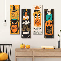 4-Piece Fall Welcome Sign Wooden Door Decor for Halloween & Thanksgiving Indoor/Outdoor