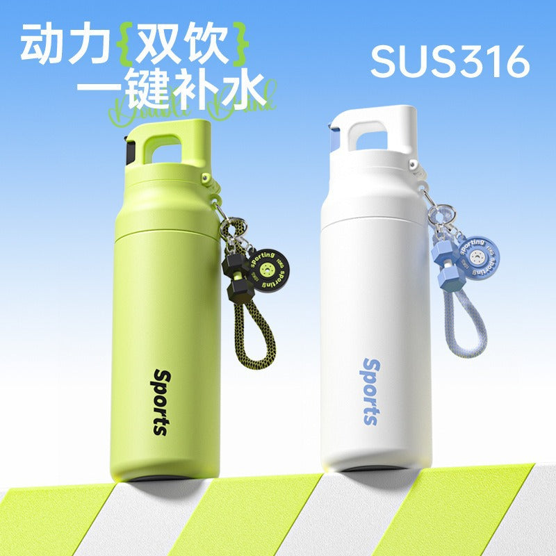316 Stainless Steel Insulated Sports Water Bottle with Straw, Large Capacity Portable for Students & Outdoor Fitness