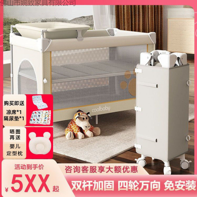 Portable Baby Crib with Adjustable Height, Co-Sleeping Bassinet for Newborns, Multi-functional Bedside Sleeper with Wheels