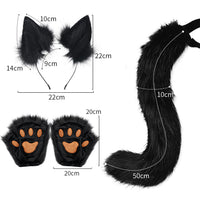 Halloween Fox Ear Tail Paw Gloves Cosplay Set Plush Animal Costume Accessories