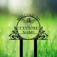 Minimalist Bee Garden Metal Yard Art Stake for Outdoor Lawn Decor