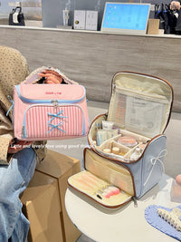 Bowknot Large Capacity Travel Cosmetic Bag with Compartments for Skincare and Brushes