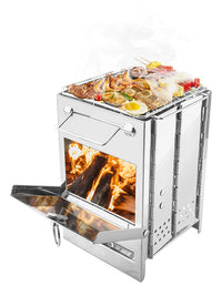 Outdoor Stainless Steel Square Firewood Stove BBQ Grill Picnic Stove Mini Charcoal Stove Folding Grill