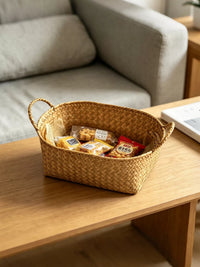 Handwoven Bamboo and Seagrass Fruit Basket for Snacks, Eggs, and Vegetables