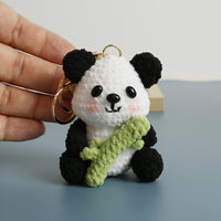 Handmade Crocheted Panda Plush Keychain, Cute Knitted Animal Bag Charm