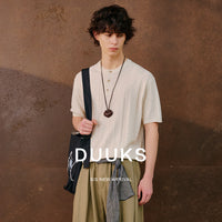 Men's Striped Slim Fit Knitted T-Shirt Ice Silk Quick Dry Short Sleeve Business Casual Top