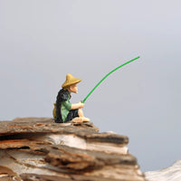 Miniature Fishing Old Man Figurine for Micro Landscape Decor