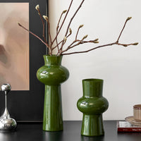 Vintage Glass Vase for Living Room Decor, Hydroponic Flower Arrangement, Retro Green Art Ornament