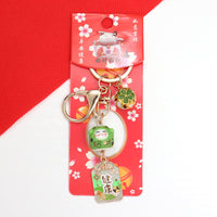 Japanese Lucky Cat Keychain with Alloy Bell & Cherry Blossom Charm for Bags, New Year Gift