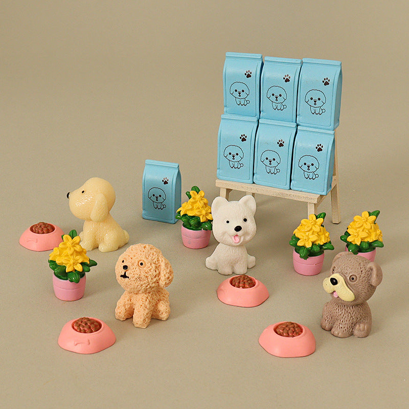 Miniature Dog Figurines 4-Piece Set for Dollhouse Decoration and Micro Landscape