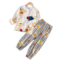 Kids' Cotton Rayon Long Sleeve Pajama Set for Summer - Thin Homewear for Boys, Girls, and Parents
