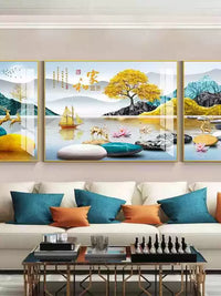 Modern Minimalist Landscape Triptych Wall Art for Living Room Sofa Background