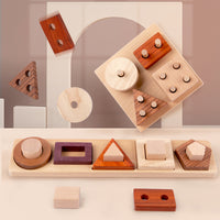 Wooden Geometric Shape Stacker Puzzle Montessori Educational Toy for Toddlers