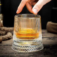 Rotating Whiskey Glass with Glass Base, Wine and Beer Tumbler for Home Bar