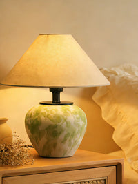 Vintage Pastoral Ceramic Table Lamp with Linen Shade for Bedroom Decor