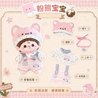 Doll Clothes Set for 10cm/20cm Cotton Dolls, Cute Sweet Outfits with Overalls and Hat