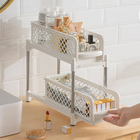 Double-Layer Pull-Out Countertop Storage Rack for Kitchen and Desk Organization