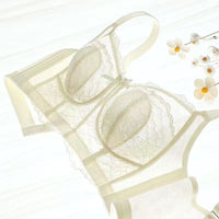 Women's Lace Wireless Bralette with Rabbit Ears, Thin Breathable Sleep Bra for Large Busts