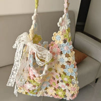 Handmade Crochet Rainbow Floral Shoulder Bag DIY Kit for Women