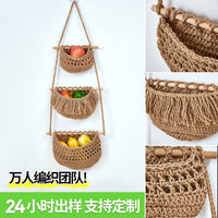 3-Tier Handwoven Fruit Hammock Wall Hanging Storage Basket