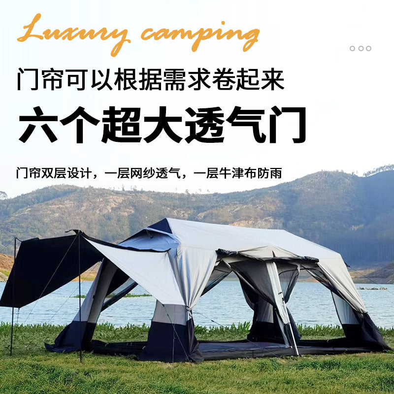Automatic Pop-Up Camping Tent with Two Rooms, Portable, Double-Layer, Rainproof, Aluminum Pole, Blackout Coating
