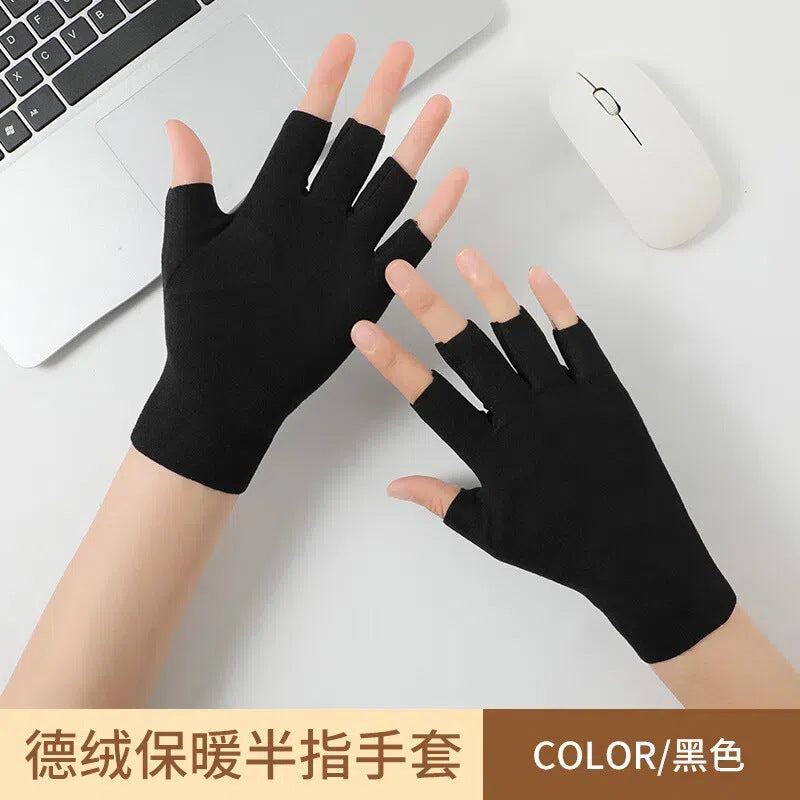 Unisex Half-Finger Heated Wool Silk Touchscreen Gloves for Winter Cycling & Office Work