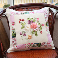 DIY Ribbon Embroidery Pillow Cover Kit for Beginners - European Style Floral Design