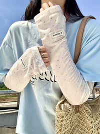 Polka Dot Ice Silk Sun Protection Arm Sleeves for Women - UV Protection, Breathable, Loose Fit for Driving & Cycling