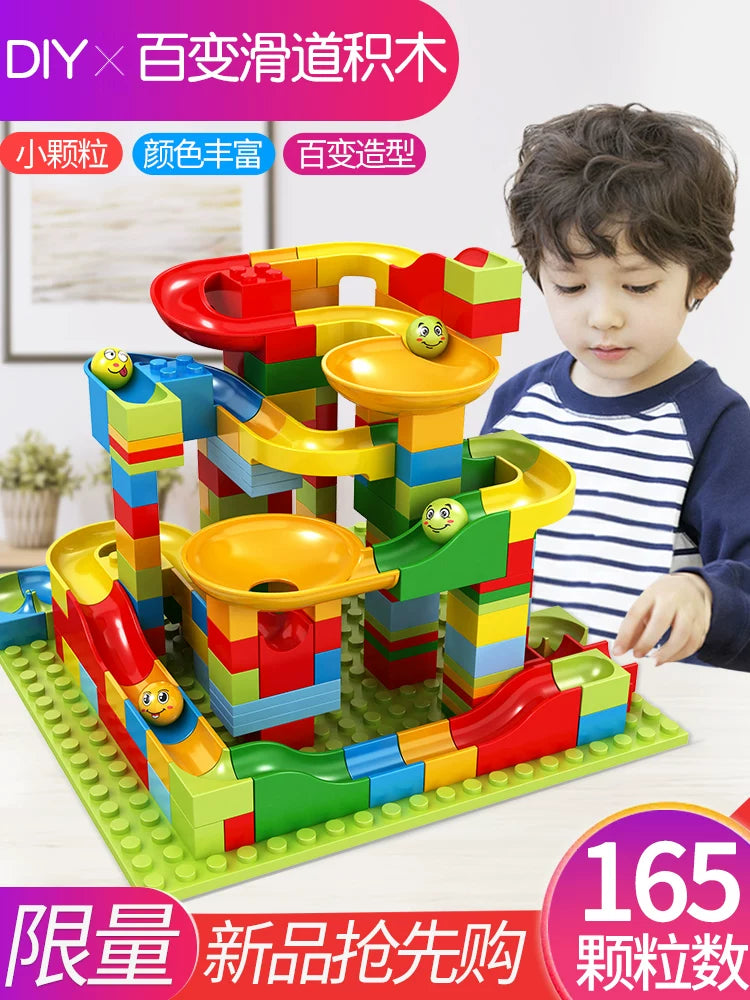 Kids' Educational Building Blocks Set with Slide Track - Large and Small Particles for Early Development