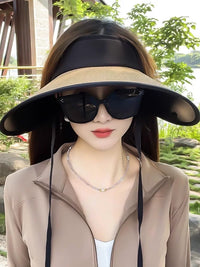 Women's Summer Sun Visor Hat with Wide Brim and Detachable Neck Flap, Foldable UV Protection