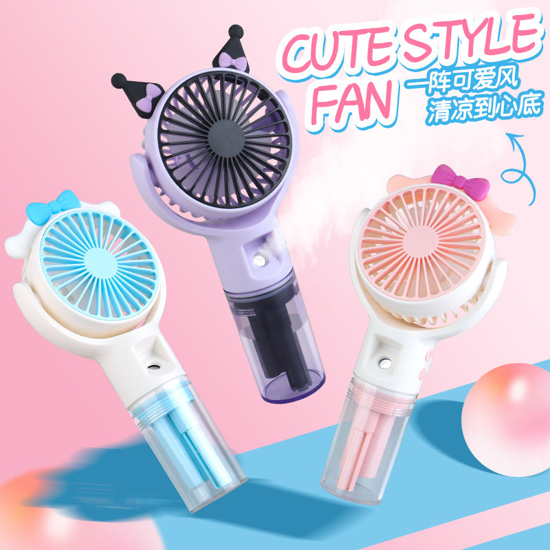 Portable Cartoon Rechargeable Mini Fan with Spray Mist and Phone Holder for Students