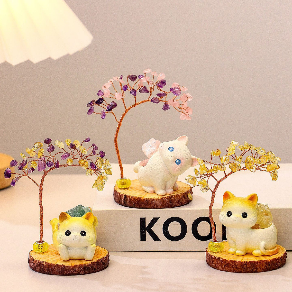 Lucky Cat Crystal Money Tree Diffuser Stone Ornament
