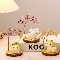 Lucky Cat Crystal Money Tree Diffuser Stone Ornament
