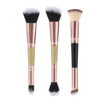 Dual-Ended Multifunctional Makeup Brush Set - Powder, Blush, Contour Brushes (3-Piece)
