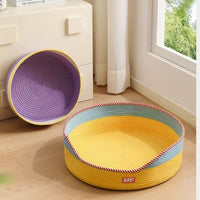 Woven Rattan Cat Bed with Cooling Mat, Scratch-Resistant Pet Sleeping Basket for All Seasons