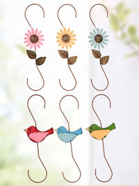 Rustic American Country Style S-Hook Metal Bird and Flower Wall Hooks for Garden and Patio Decor