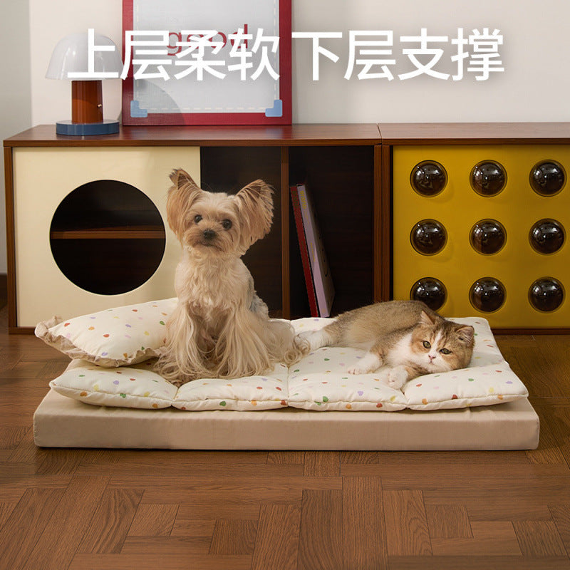 Pet Bed for Small to Medium Dogs and Cats, Removable Washable All-Season Sleeping Mat with Pillow