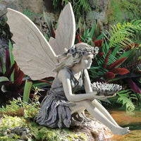 Angel Girl Fairy Bird Feeder Resin Statue for Outdoor Garden & Patio Decor