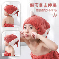 Cartoon Quick-Dry Hair Towel for Adults and Kids, Super Absorbent Coral Fleece Turban