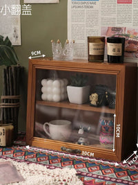 Vintage Wooden Dustproof Coffee Cup Display Cabinet with Flip Lid for Desktop Tea Set Storage