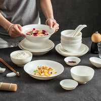 Dehua Sheep Fat Jade Porcelain Dinnerware Set - Bowls, Plates, Dishes